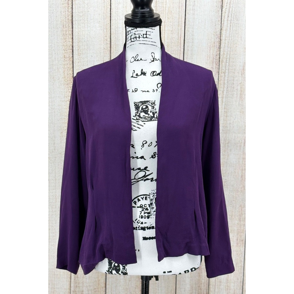 Eileen Fisher XS Purple Open Front Cardigan Jacket Silk Blend Draped Hem